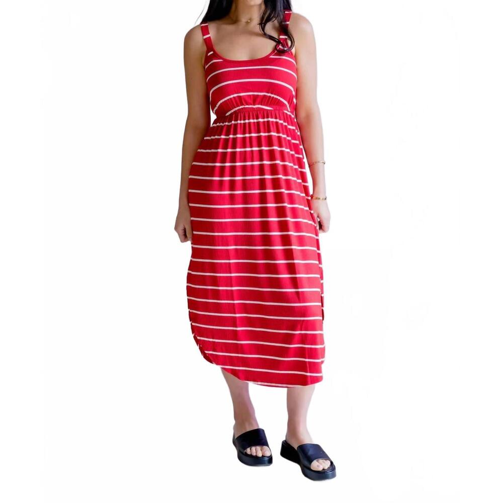 NEW MICHELLE MAE striped midi dress in red